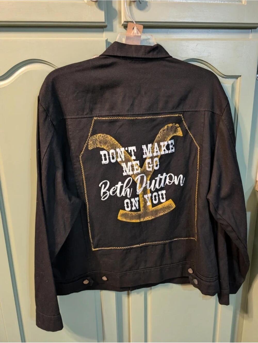 Yellowstone Black Denim Jacket Beth Sutton Upcycle One of a Kind